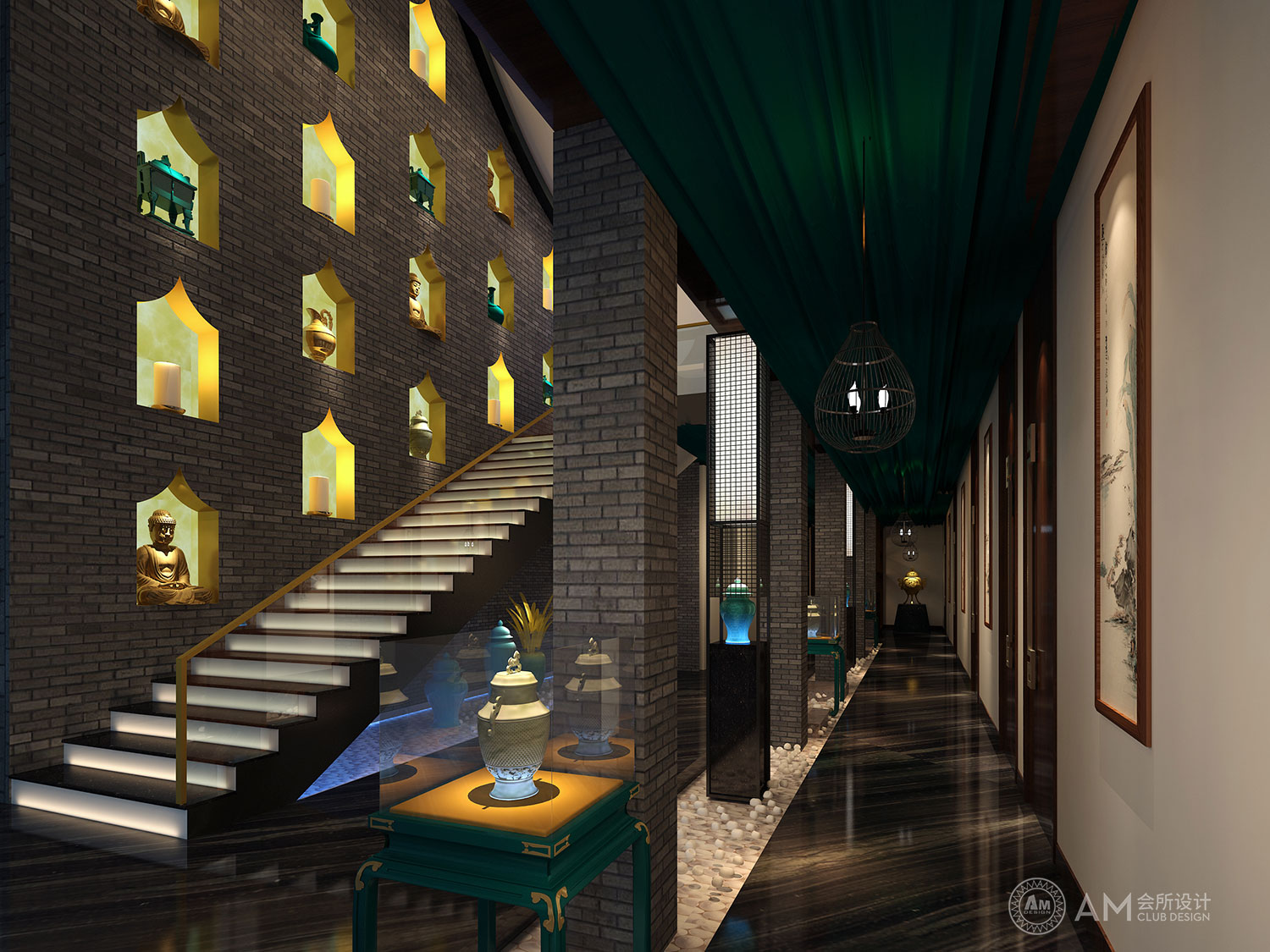 AM DESIGN | Staircase & corridor design of qilinhui Top Spa Club